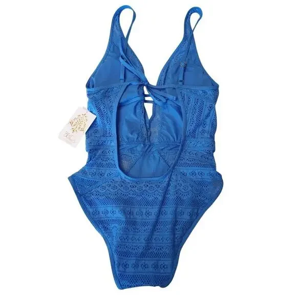 Color Play Plunge One Piece Swimsuit Color Corn Flower Size Medium NWT - Picture 4 of 9